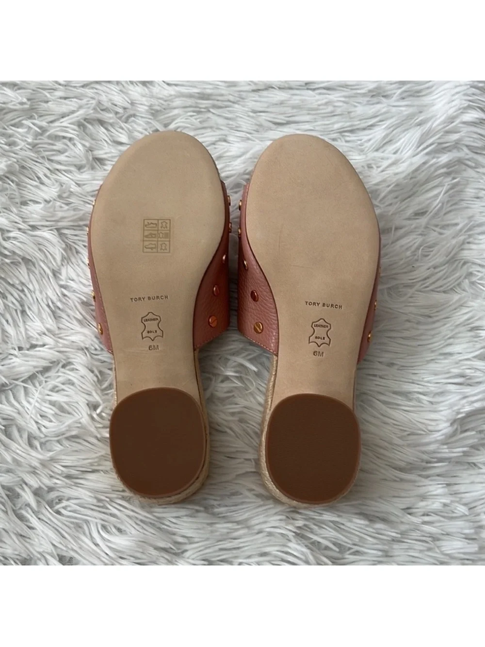 Tory Burch Women’s Pink moon Leather Slide Sandals with Gold Logo size 6